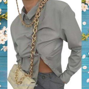 Zara | Limited Edition Ruched Asymmetrical Gray Button-Up Tunic Shirt